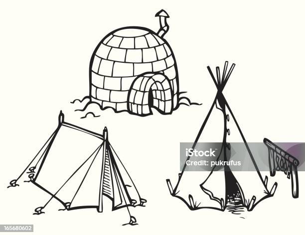 Nomad Houses Line Art Stock Illustration - Download Image Now - Igloo, Line Art, Animal Body Part