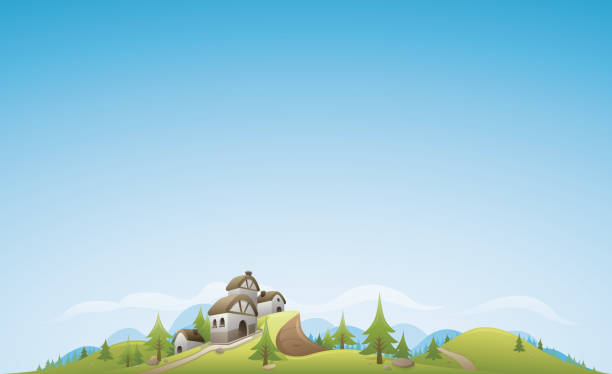 Forest & Villa Landscape Background vector art illustration