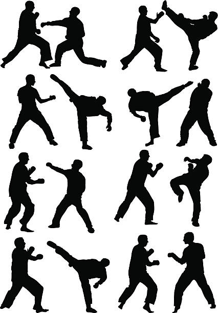 ilustrações de stock, clip art, desenhos animados e ícones de box tailandês - karate kickboxing martial arts silhouette