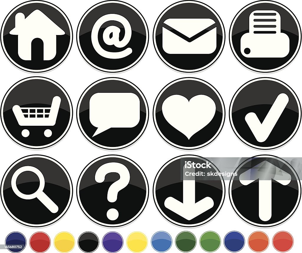 Brillante negro redondo conjunto de iconos de Internet y 12 opciones de Color - arte vectorial de Amarillo - Color libre de derechos