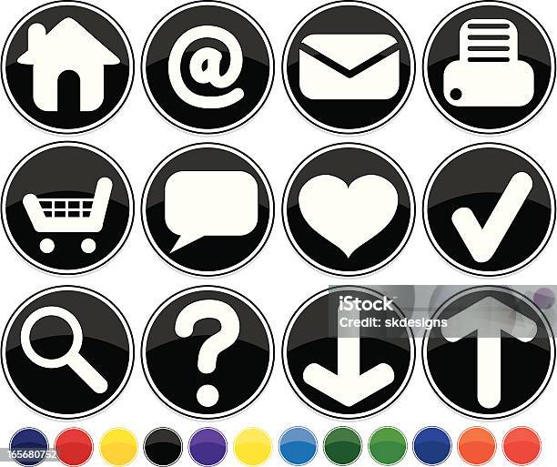 Ilustración de Brillante Negro Redondo Conjunto De Iconos De Internet Y 12 Opciones De Color y más Vectores Libres de Derechos de Amarillo - Color