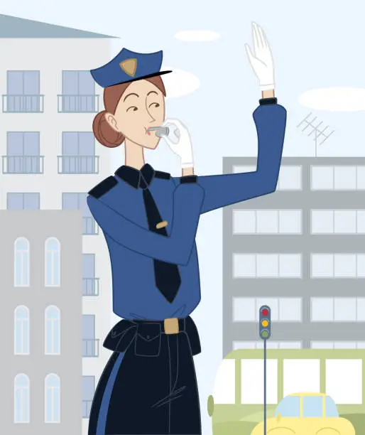 Vector illustration of Traffic Cop Police Department Responsibility