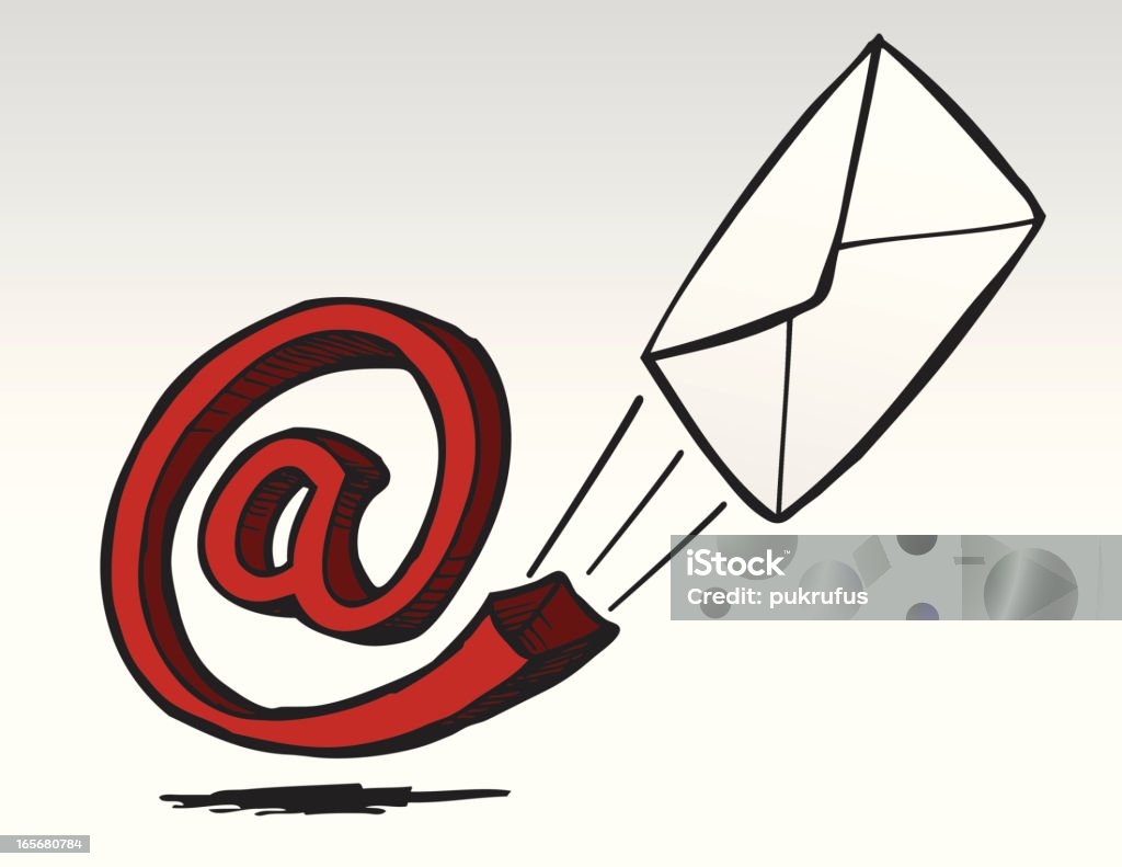 Email Fall A letter is being shot out of a red email symbol.  This represents an email chute.  This is symbolic of email being sent. 'at' Symbol stock vector