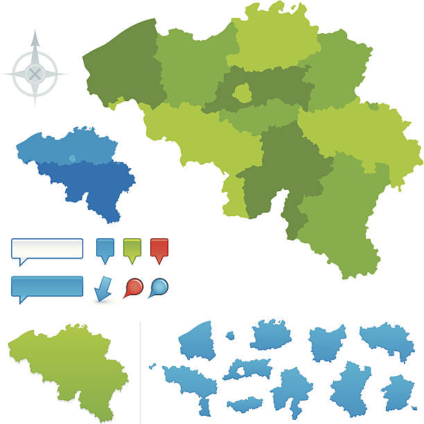 Belguim map made up of the 10 different provinces from the 3 main regions. Individual states included below. Global colours are easily changed.