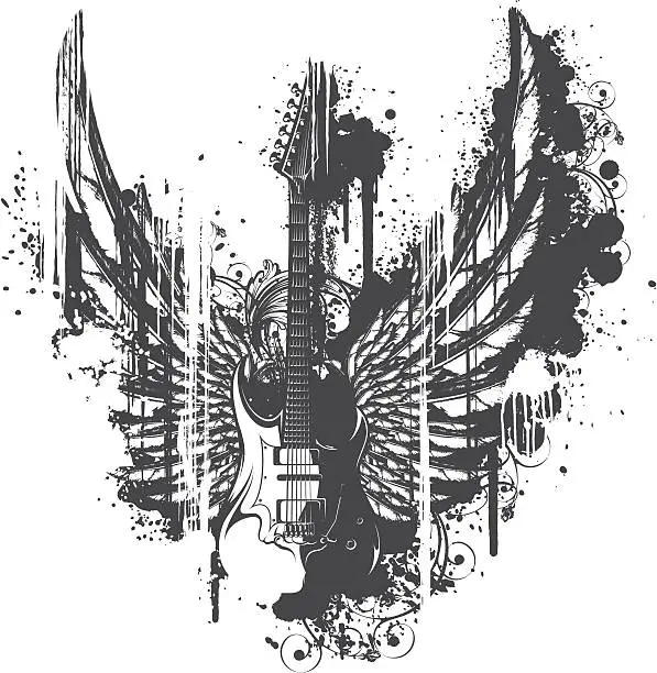 Vector illustration of grunge winged guitar