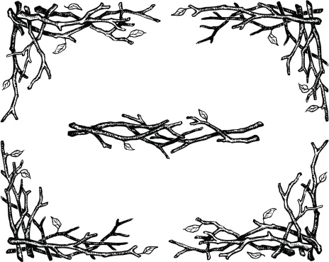Hand drawn ornamental twigs borders and corners. 