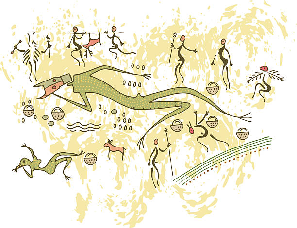ilustrações, clipart, desenhos animados e ícones de pintura rupestre pré-histórica de morte do rei - cave painting aborigine ancient caveman