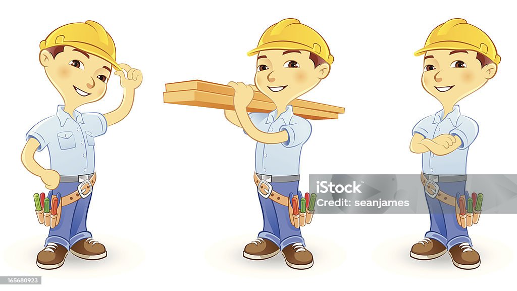 Robotnik budowlany na sobie kask i Pas na narzędzia - Grafika wektorowa royalty-free (Clip Art)