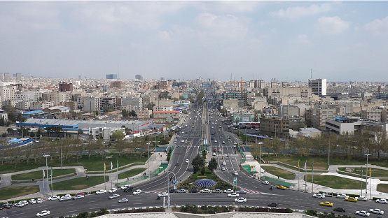 The streets of the capital of Iran, Tehran in Azadi Square