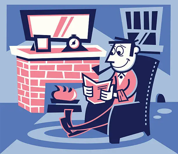 Vector illustration of reading by the warm fireplace