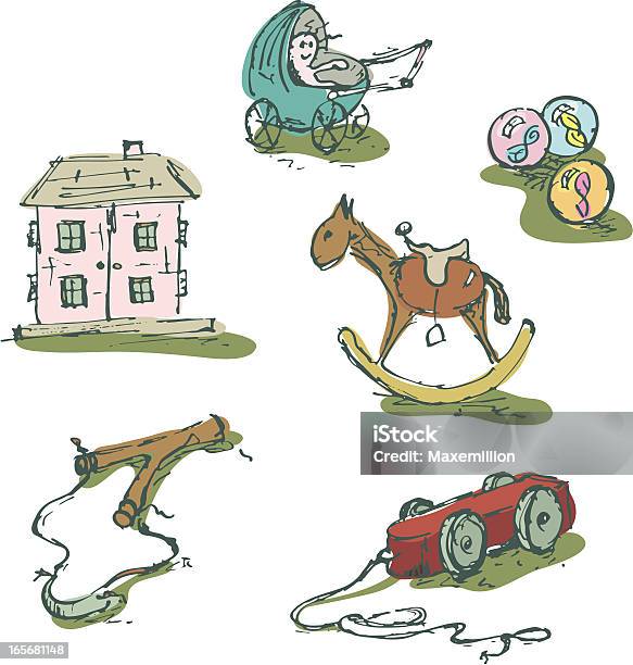 Old Fashioned Childrens Toys Stock Illustration - Download Image Now - Old-fashioned, Retro Style, Toy