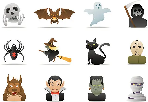 Vector illustration of Twelve different Halloween icons