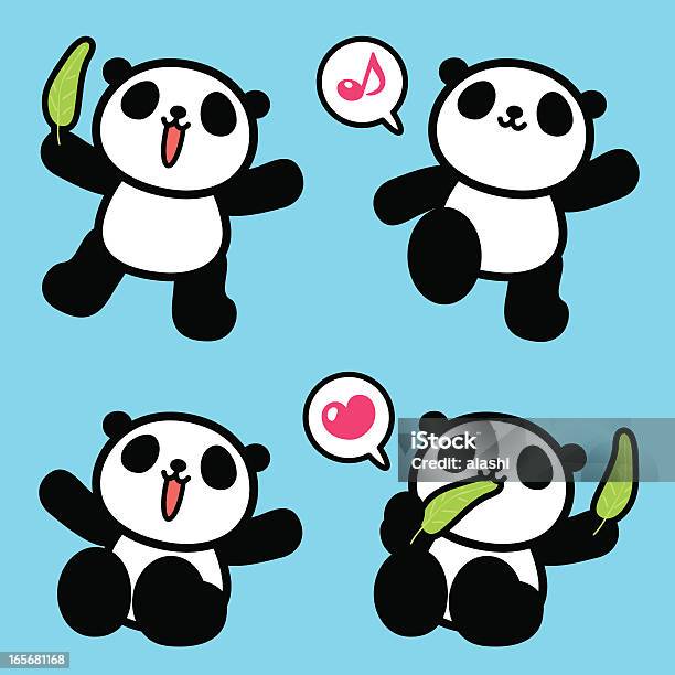 Cute Panda Greeting Walking Sitting Eating Stock Illustration - Download Image Now - Bear, Running, Manga Style