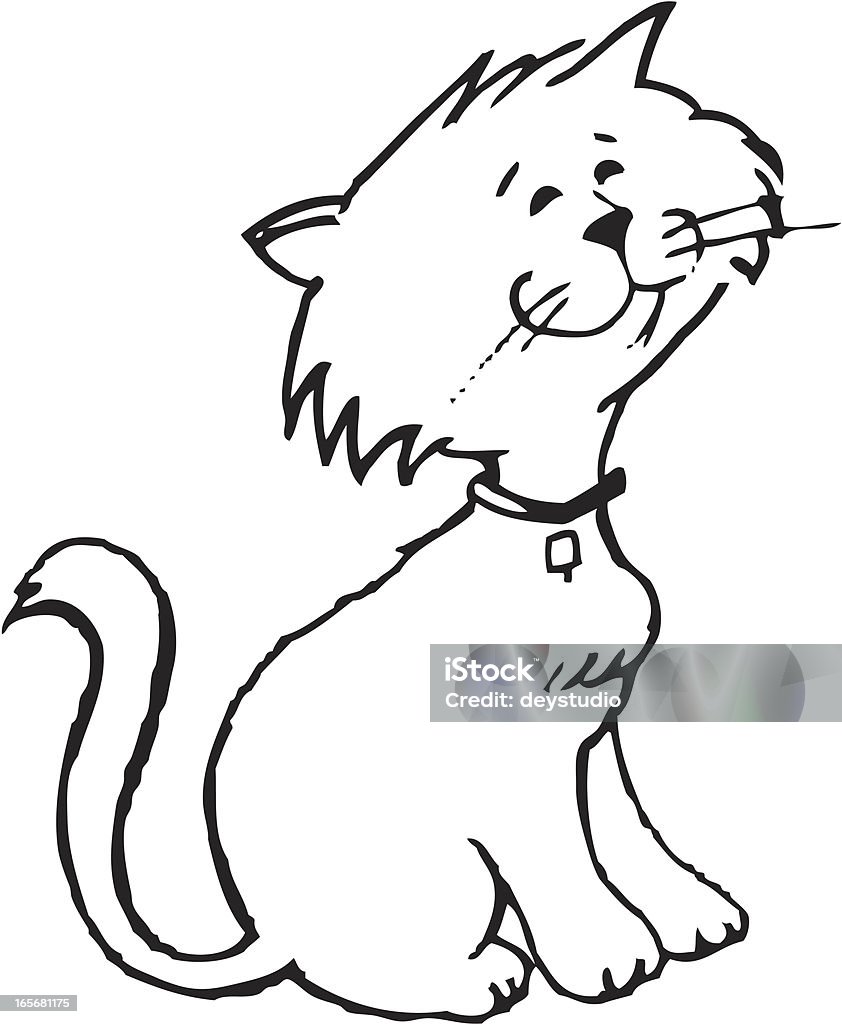 Adorable Kitty Sketch Sketch-style drawing of cat wearing a collar and a bell. Black line art is great for coloring page. Animal stock vector