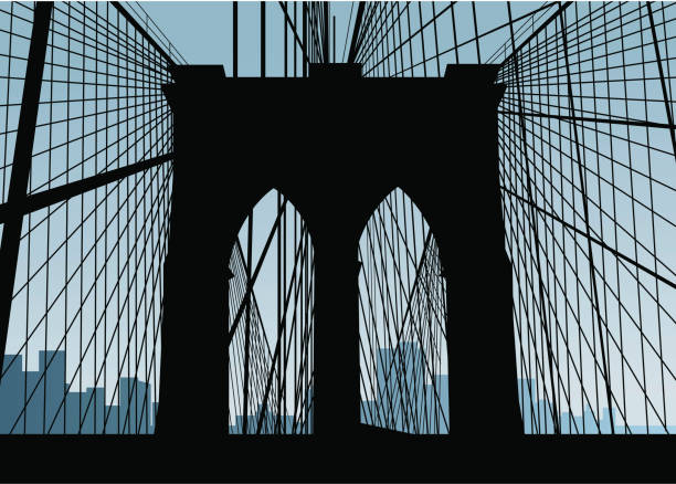 illustrations, cliparts, dessins animés et icônes de silhouette du pont de brooklyn - brooklyn bridge