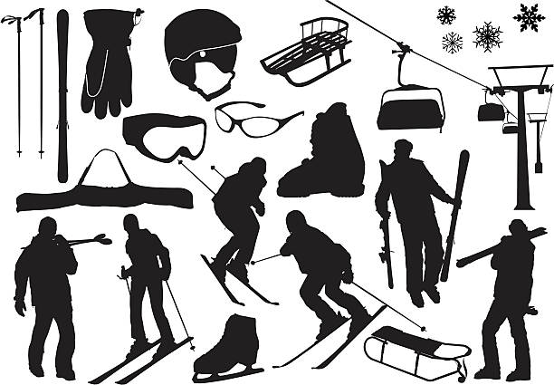 ski sylwetki - ski trace stock illustrations