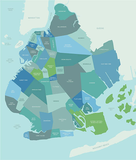 ilustrações de stock, clip art, desenhos animados e ícones de brooklyn neighborhood mapa - east river illustrations