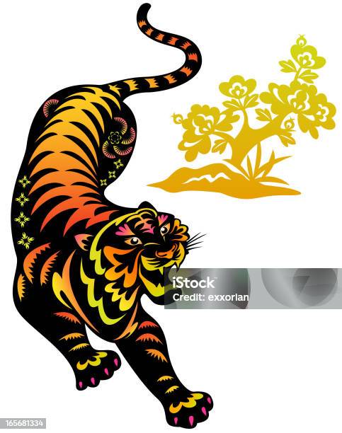 Красочные Year Of The Tiger С Бумагаart — стоковая векторная графика и другие изображения на тему Год Тигра - Год Тигра, Китайский Новый год, Цветок