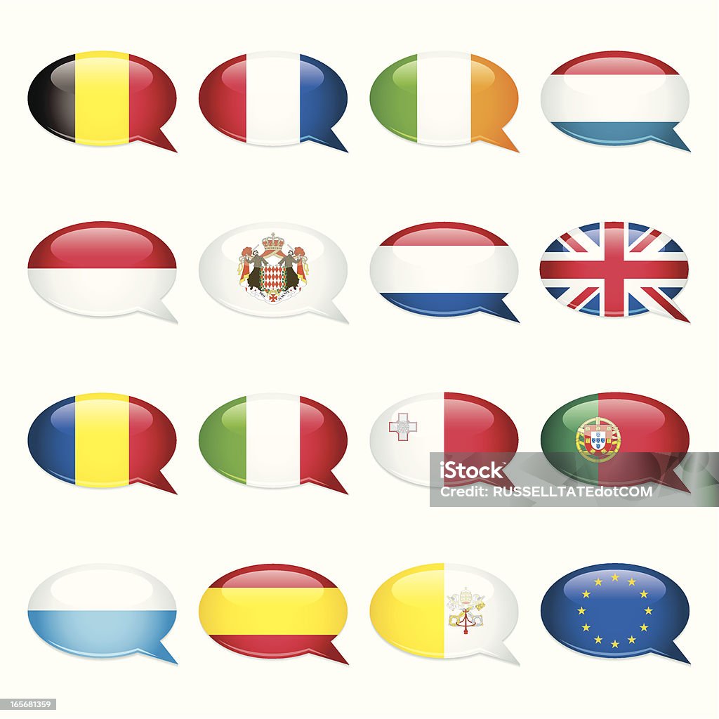 L'ouest et du sud de l'Europe Bulle de dialogue drapeaux - clipart vectoriel de Allégorie libre de droits