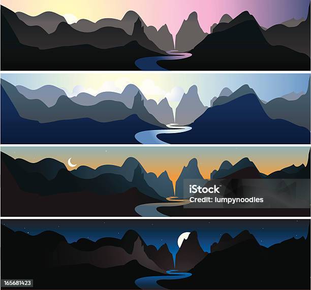 Paysages Montagneux Et De Laube Au Crépuscule Matin Nuit Vecteurs libres de droits et plus d'images vectorielles de Aube