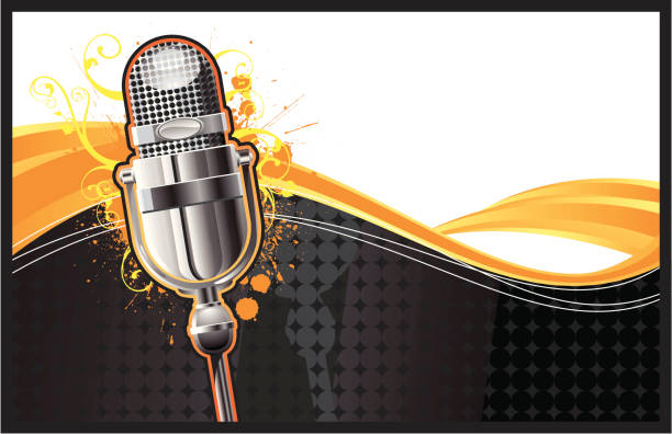 music microphone with a wave background vector art illustration