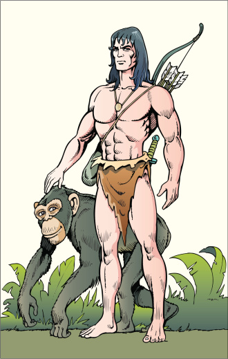 Illustration of Tarzan with monkey.