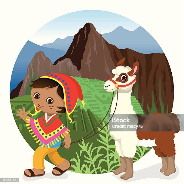 Ilustración de Perú Machu Picchu Niño Y Arreo De Llama y más Vectores Libres de Derechos de Perú - Perú, Machu Picchu, Llama - Familia del camello