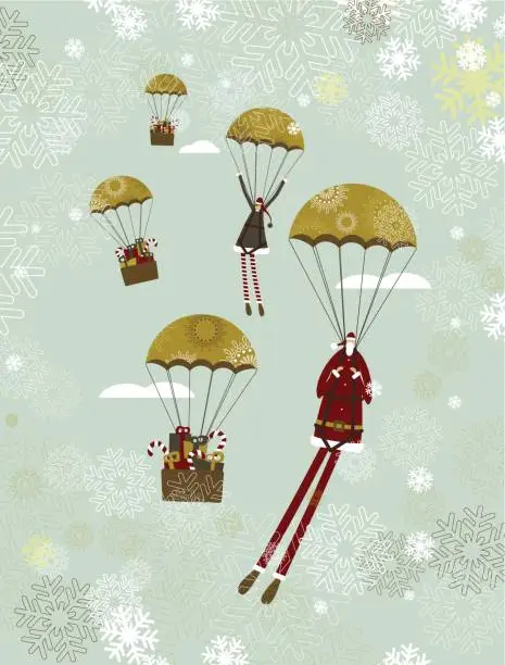 Vector illustration of Santa parachuting