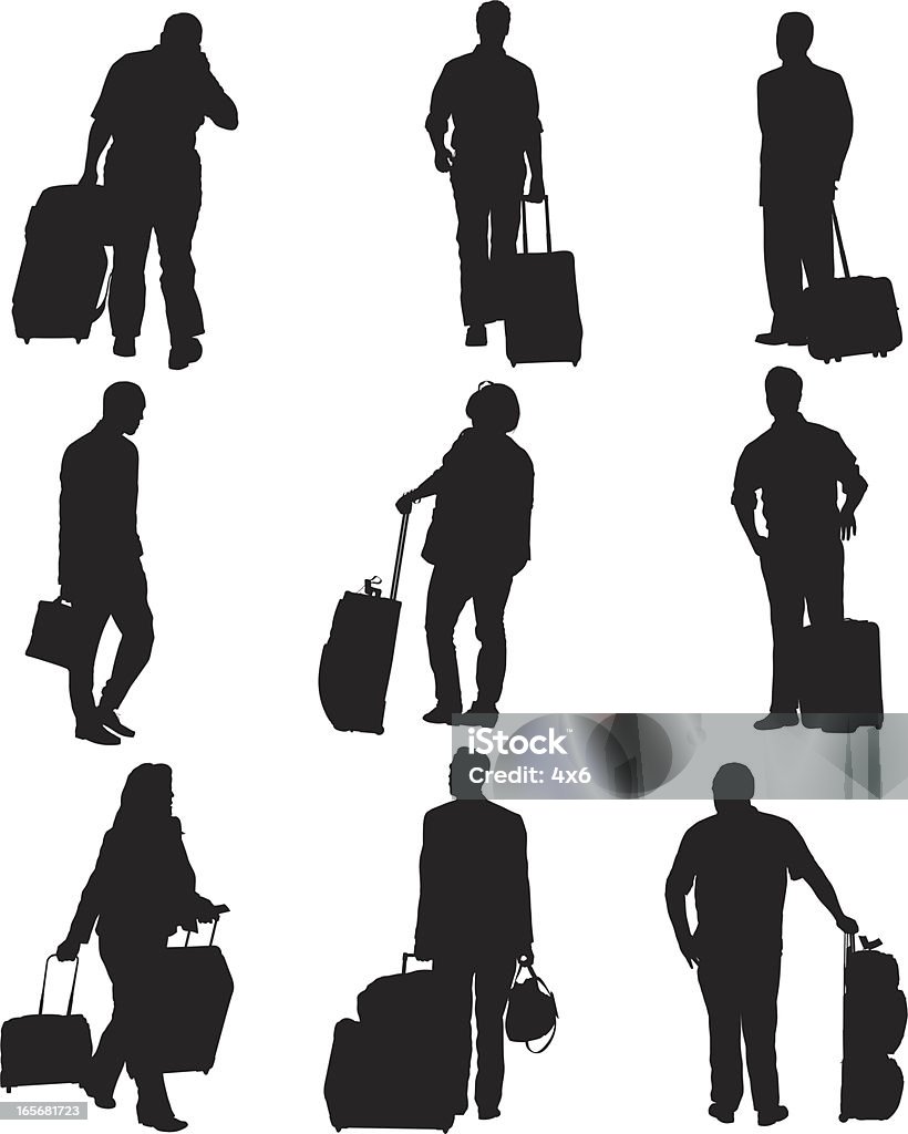 Pasażerowie z bagażem na lotnisku - Grafika wektorowa royalty-free (Pasażer)