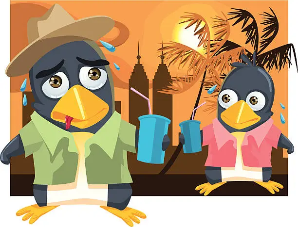 Vector illustration of Penguin at Hot Season