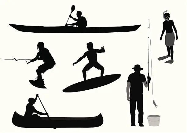 Vector illustration of Water Sports Vector Silhouette