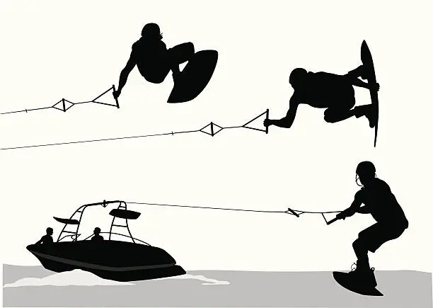 Vector illustration of Wakeboarding Vector Silhouette