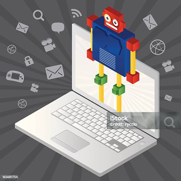 Android Os Robot System On Laptop Stock Illustration - Download Image Now - Isometric Projection, Laptop, Leisure Games