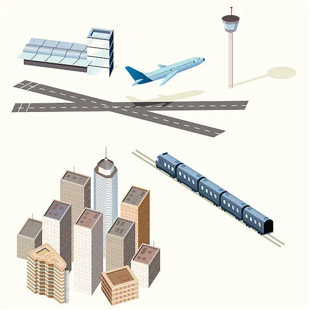 Vector illustration of Airport, City and Train
