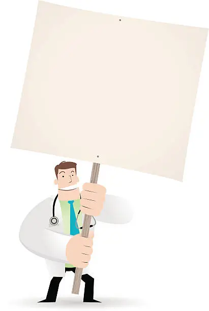 Vector illustration of Doctor holding a blank sign for your message