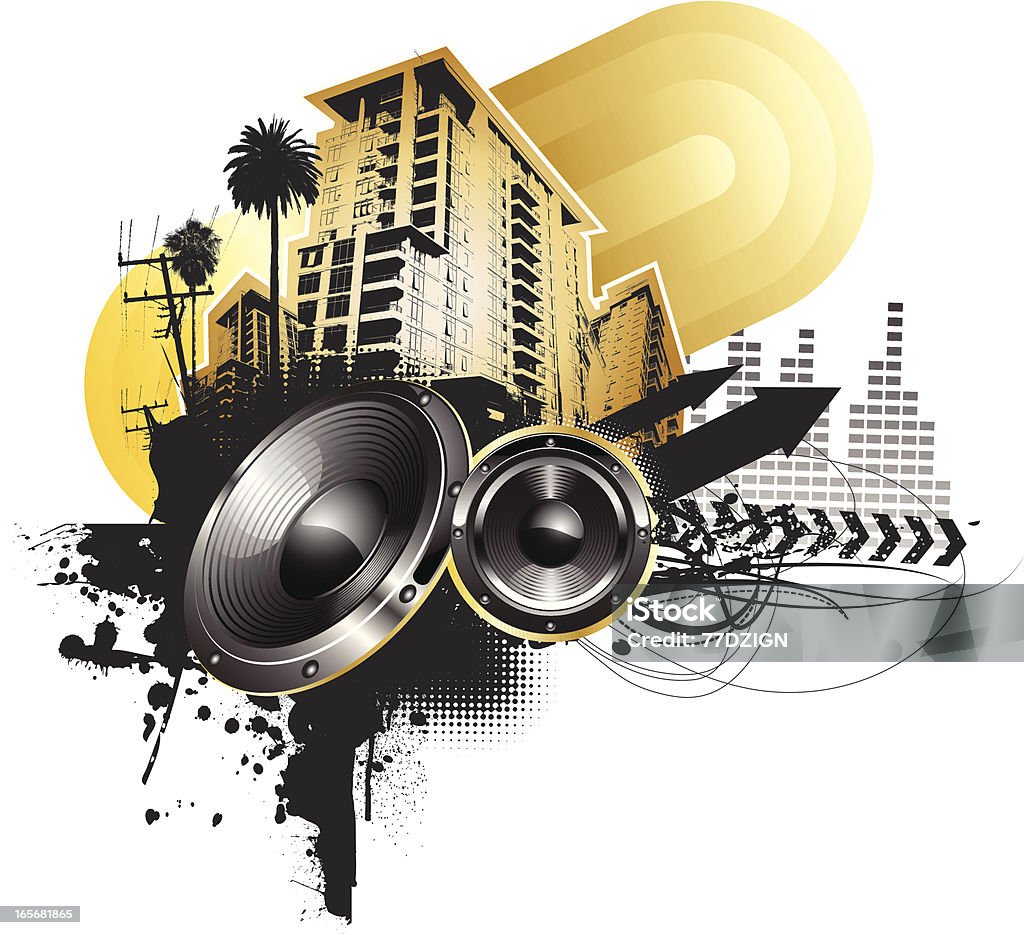 skyline de sonorisation avec haut-parleur - clipart vectoriel de Barbouillé libre de droits