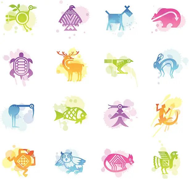 Vector illustration of Stains Icons - Indian Tribal Animals