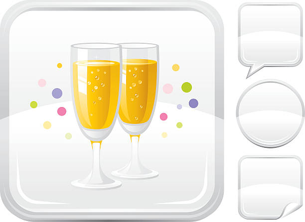 ilustraciones, imágenes clip art, dibujos animados e iconos de stock de champán icono de botón plateado - white wine white background isolated on white champagne flute