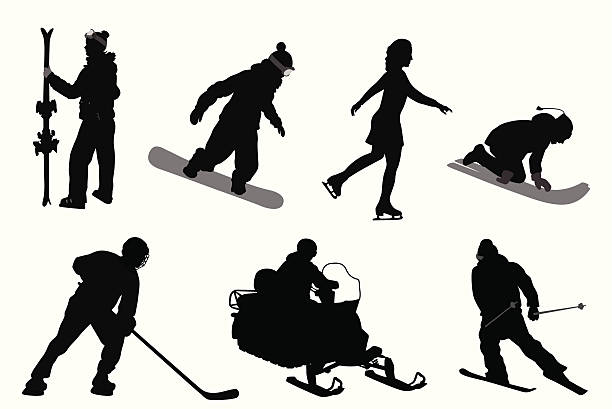 ilustraciones, imágenes clip art, dibujos animados e iconos de stock de deportes de invierno - snowmobiling silhouette vector sport