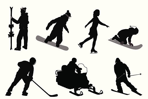 illustrazioni stock, clip art, cartoni animati e icone di tendenza di sport invernali - snowmobiling silhouette vector sport