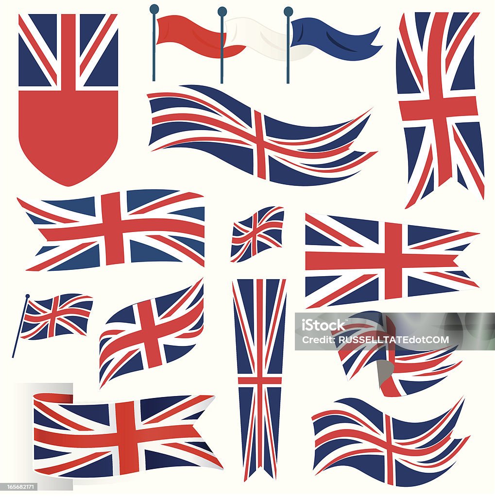 Agitando Banderas británicas - arte vectorial de Banderines libre de derechos