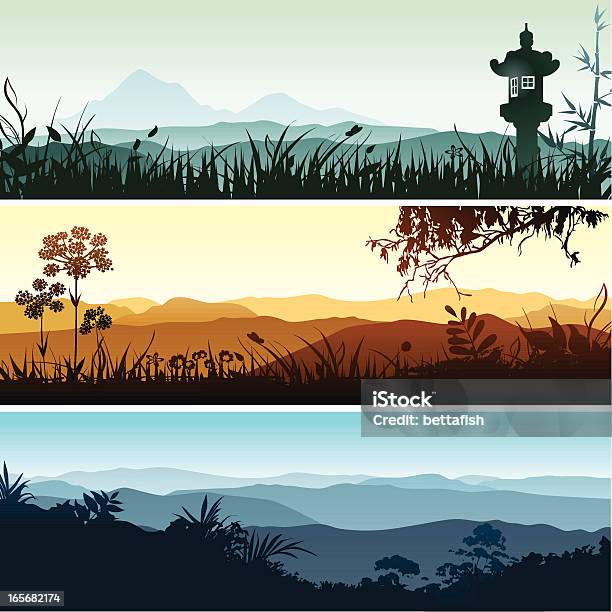 Landscape Banners Stock Illustration - Download Image Now - Landscape - Scenery, In Silhouette, Mountain