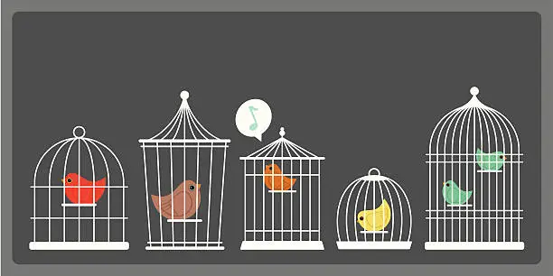 Vector illustration of Simple White Birds Cages