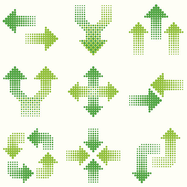 zielone strzałki halftone - repetition spotted arrow sign loading stock illustrations