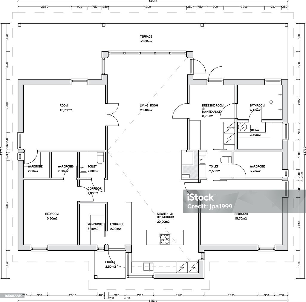 Architektonische Zeichnung eines Hauses - Lizenzfrei Lageplan Vektorgrafik