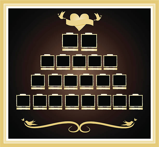 Family Tree in Album Empty photo frames with tape on top edges and strip beneath each one for personalization. Add your family photos and names and create your own family tree. family tree chart stock illustrations