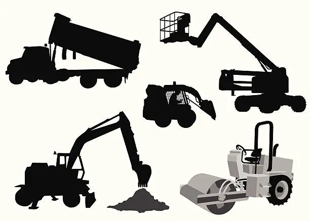 Vector illustration of Construction Vehicles Vector Silhouette