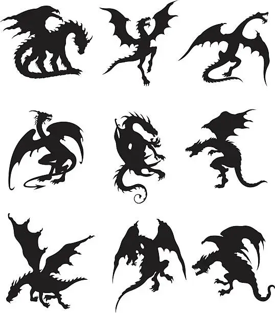 Vector illustration of Flying dragons
