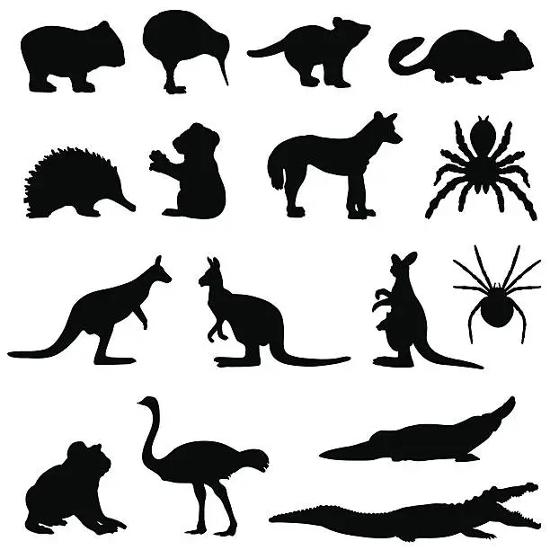 Vector illustration of Australian animals silhouette set