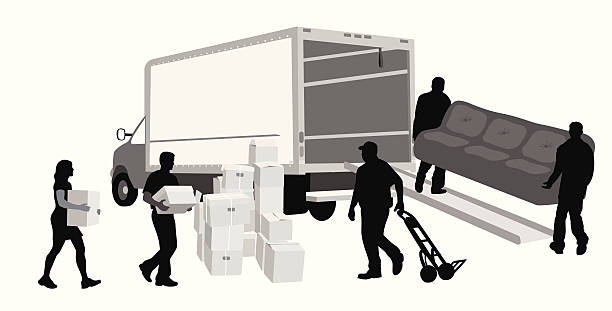 moremoving - moving van relocation motion physical activity stock illustrations